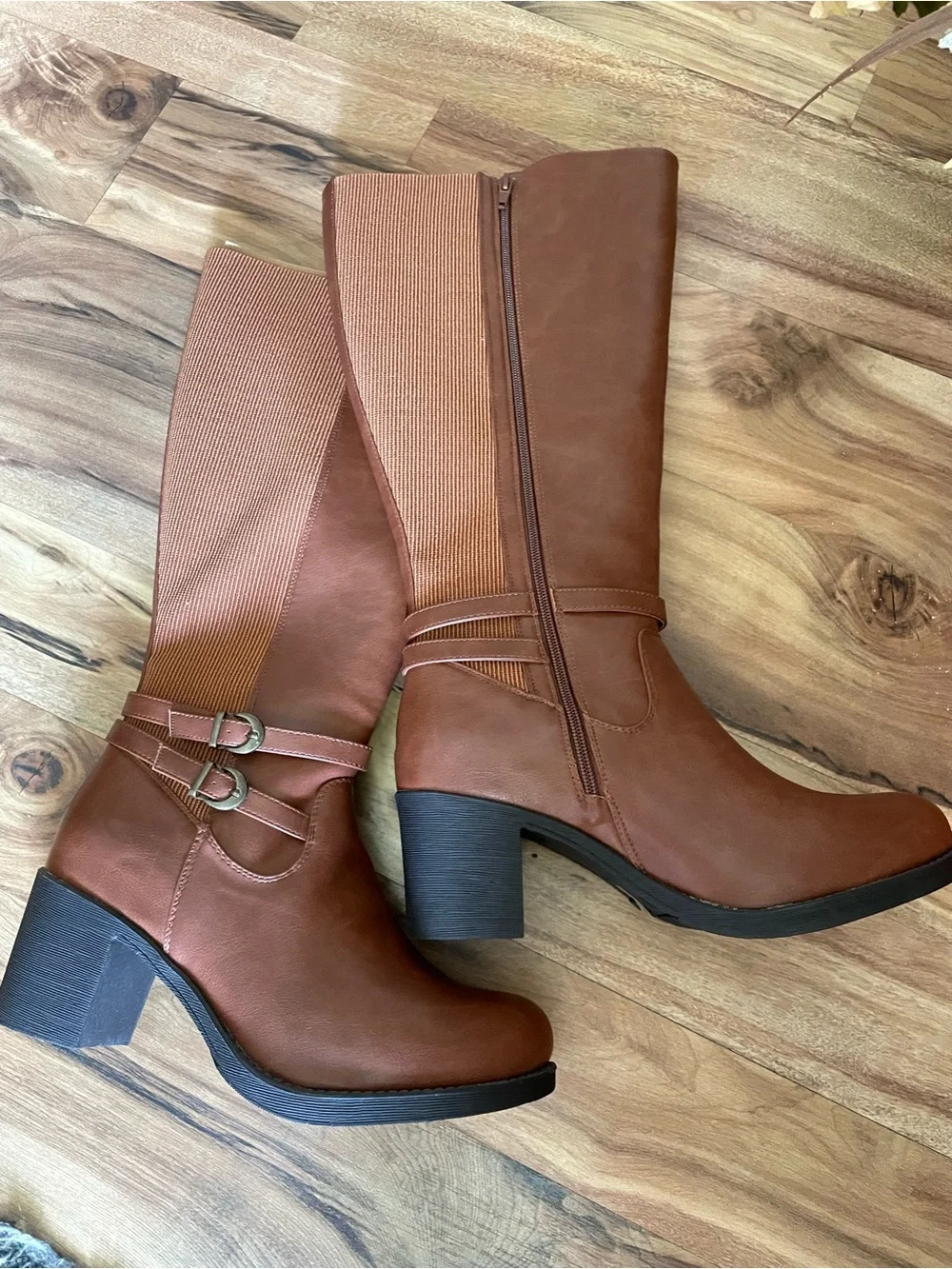 Vegan Brown Knee-High Block Heel Boots
